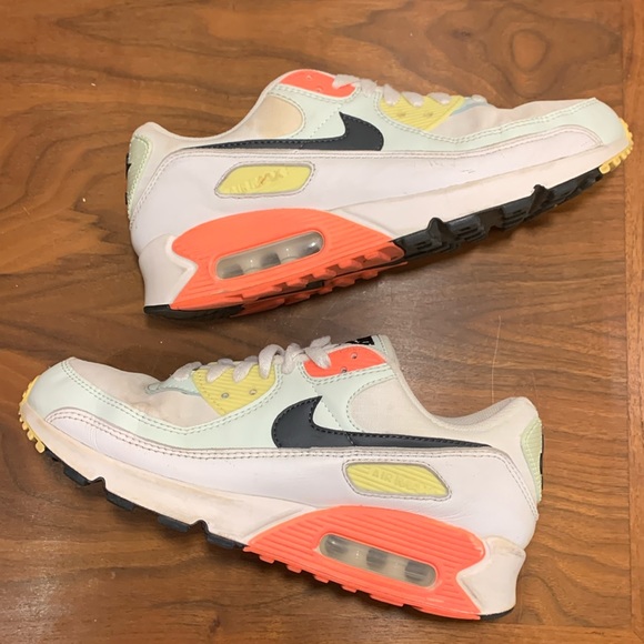Nike Air Max 90 Summit White Bright Mango Barely Green Sneaker Shoes Size 9.5 - Picture 1 of 7